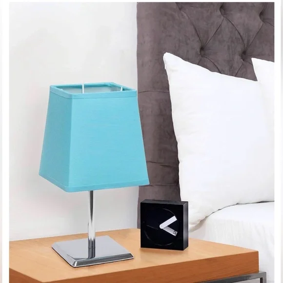 Simple Designs Mini Chrome Squared Empire Fabric Shade Table Lamp,Blue - Picture 5 of 10